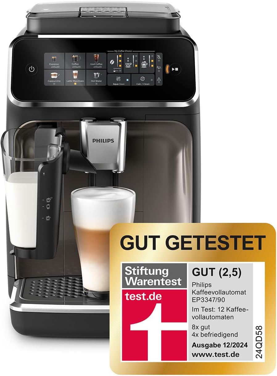 Serie 5500 Kaffeevollautomat (EP5544/50) – LatteGo Milchsystem, 20 heiße und kalte Kaffeespezialitäten, 40% leiser mit SilentBrew,QuickStart, chwarz/Grau